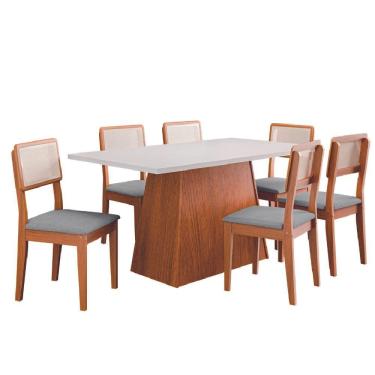 Imagem de Conjunto Sala De Jantar Mesa 1,60m Trento 6 Cadeiras Santiago Dobuê Madeirado / Cinza