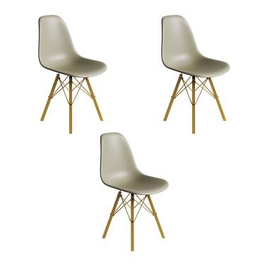 Imagem de Conjunto 3 Cadeiras Eames Estilo Moderno Em Ferro Dourado Com Assento Fendi