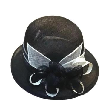 Imagem de Chapéu feminino Race Fascinator Cocktail Cloche Noiva Casamento Headwear Lady Church Sinamay Top Cap Preto M 55-57 cm