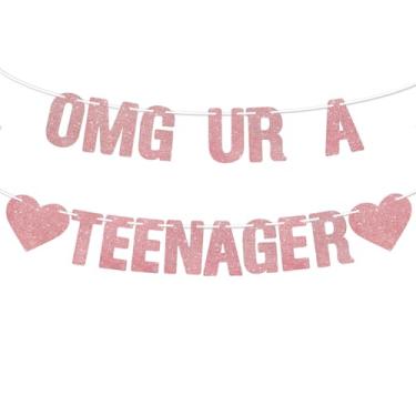 Imagem de OMG UR A TEENAGER Banner ouro rosa glitter feliz 13º aniversário decorações para meninas adolescentes decorações de aniversário para adolescentes oficiais 13 anos placa de festa suprimentos de