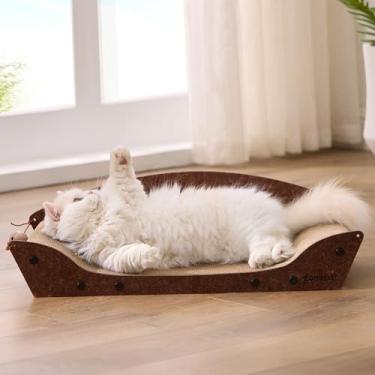 Imagem de ZOMISIA Cama arranhadora para gatos – tábua de arranhar de papelão de 66 cm para gatos internos, espreguiçadeira ortopédica com erva de gato e sinos