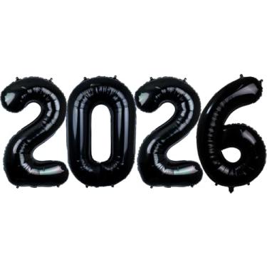 Imagem de Pacote 2026 de 101 cm com 4 números grandes de balões pretos de hélio grande número Mylar para Natal, Ano Novo, festa de formatura, aniversário