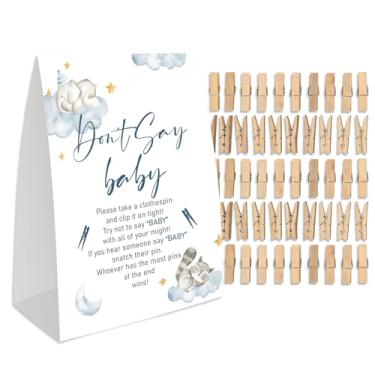 Imagem de stizak Don't Say Baby Clothespin Games (1 Sign + 50 Mini Clothespins), Airplane Bear Theme, Neutral Baby Shower Decorations, Baby Shower Game, Delicate Baby Pin (dsbb23)