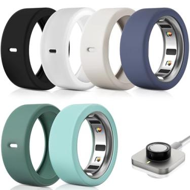 Imagem de Pacote com 6 protetores de anel ultrafino compatível com anel Oura Gen 4/4 Cerâmica/Oura Ring Gen 3, capa de anel de silicone Oura Acessórios para malhar homens e mulheres, carregamento direto com
