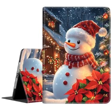 Imagem de Capa para iPad Air 11 polegadas M3 (2025)/M2 (2024), iPad Air 5ª (2022)/4ª geração (2020) 10,9 polegadas, suporte inteligente multi-ângulo, hibernar/despertar automático, boneco de neve de Natal e