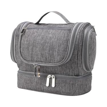 Imagem de ChuYiElegance Bolsa de viagem para artigos de higiene pessoal, bolsa de maquiagem, estojo de cosméticos com gancho para pendurar pasta de dente e condicionador, Cinza