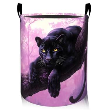 Imagem de ainori Cesta de roupa suja de guepardo feroz, pano Oxford, fantasia vibrante, roupa suja, cesto dobrável para decoração de quarto, estampa de animais da selva, organizador de brinquedos 40 x 40 cm