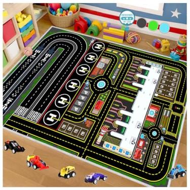 Imagem de Tapete infantil de carro, tapete de brinquedo para brincar com carros, tapete de pista de estacionamento de avião para sala de jogos, berçário, sala de aula, quarto de crianças, tapete de pista de
