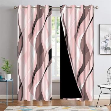 Imagem de DORCEV Cortinas de janela ombré rosa marrom arte abstrata estética gradiente blackout linhas geométricas ondas cortinas de janela com isolamento térmico ilhós cortinas de cozinha superior, 66 x 160 cm