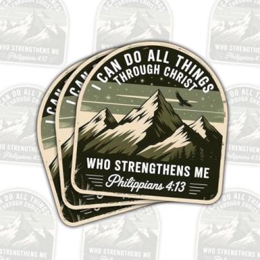 Imagem de 3 adesivos I Can Do All Things Through Christ – Versículo da Bíblia Philippians 4:13 Adesivos de vinil de fé cristã para laptop, garrafa de água, caderno, carro, presentes (7,6 cm)