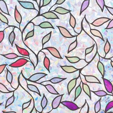 Imagem de Película de privacidade colorida para janela gravada em folha estática, prisma 3D, arco-íris, decorativa, porta deslizante, armário, capa sem cola, antiUV, fácil de remover, matizes, 89 x 398 cm.