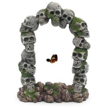 Imagem de relaqcc Pedras de caverna de crânio de aquário, acessórios de tanque de répteis, decorações de aquário para anfíbios, peixes betta, camarão, caranguejo eremita, lagartixa leopardo