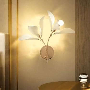 Imagem de Luminária de parede contemporânea em cerâmica com flor de rosa, LED, estilo campestre francês, criativa, para sala de estar, restaurante, quarto, casa de campo, corredor, cabeceira (I D48H40