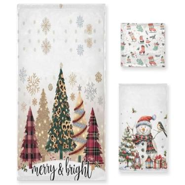 Imagem de Pacote com 3 toalhas de mão de leopardo de árvore de Natal para banheiro decorativo inverno boneco de neve luva de patinação árvore de Natal conjunto de toalhas de banho macio para rosto, spa