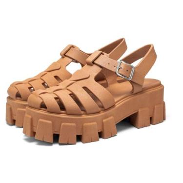 Imagem de Sandália Fisherman Salto Flat Tratorado Feminino Confortável Fivela Mo