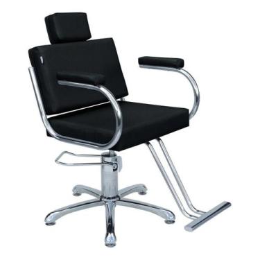 Imagem de Cadeira Lotus Fixa Hidráulica para salão Estofado Preto Acetinado - Mo