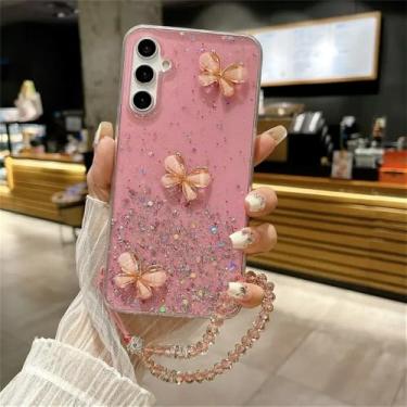 Imagem de Capa de silicone macia com pulseira de cristal borboleta e glitter para Samsung S24 S23 Ultra S21 S22 Plus S20 FE S10 Note 20 10 Plus, 03, para Samsung S24 Plus