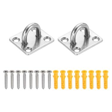 Imagem de PATIKIL M5 Ganchos de teto de aço inoxidável, placa de olho, 2 peças de ganchos quadrados resistentes para ferragens marítimas com parafusos para redes, cadeiras suspensas, balanços, prata