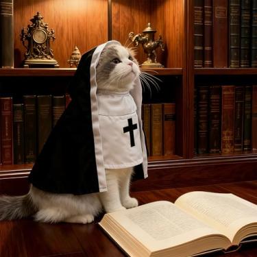 Imagem de 【Fantasia de freira de gato para cães pequenos】 Roupa engraçada de capa de Halloween - Lindo vestido de freira para cães pequenos e médios, perfeito para cosplay e sessões de fotos (tamanho M: 2,7-5,4