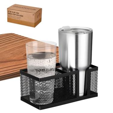 Imagem de OrgaFocus Grampo de suporte de copo de mesa com clipe – Suporte de copo sem derramamento para mesa, cama, cadeira – Suporte de metal grande ajustável para bebidas Yeti, Hydro Flask, Starbucks