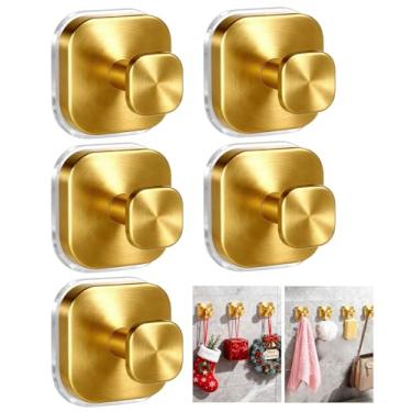 Imagem de Niifawh 5 ganchos de ventosa para grinaldas, ganchos de guirlanda para porta da frente, forte fixação sem furadeira, ganchos de ventosa à prova d'água para vidro, banheiro, cozinha, azulejo (ouro)