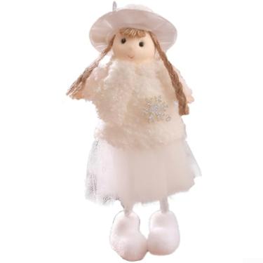 Imagem de Enfeite de anjo de pelúcia de Natal com tecido macio, decoração leve de 16 cm para pendurar na árvore de Natal, mochila ou quarto, presente festivo em branco