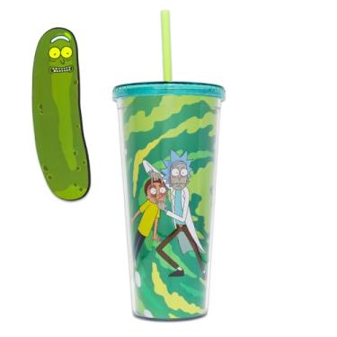 Imagem de Rick and Morty Copo para adultos - Pacote com copo de 590 ml com marcador de página com canudo Plus | Conjunto de mercadorias Rick and Morty