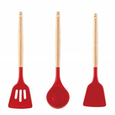 Imagem de Espátula de silicone com cabo de madeira, utensílios de cozinha antiaderentes grandes resistentes ao calor para cozinhar ovos e panquecas