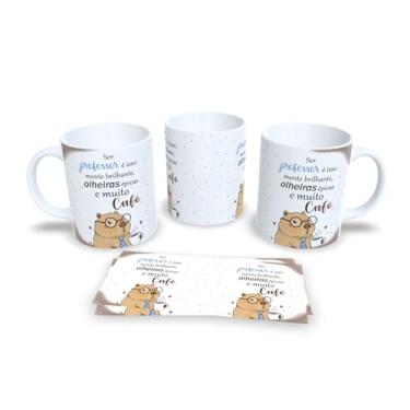 Imagem de Caneca Cerâmica Decorativa com Ilustração de Capivara Professor, Branca, 325ml, Mensagem Educativa em Português (016)