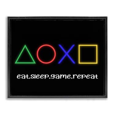 Imagem de Stupell Industries Neon Gaming Symbols & Words Brown Framed Floater Canvas Wall Art, design por Christine Simpson Art, 17 x 21