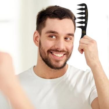 Imagem de Pente de cabelo para homens | Escovas de cabelo retrô para cabeça de óleo | pente de dentes largos, pente de cabelo portátil com óleo, pente de cabelo masculino largo e grande