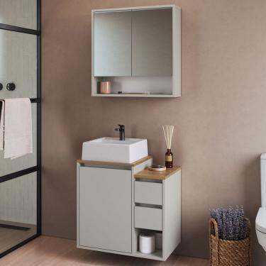 Imagem de Armário de Banheiro Bologna 3 Portas 2 Gavetas com Cuba e Espelho Arenas - Art In Móveis