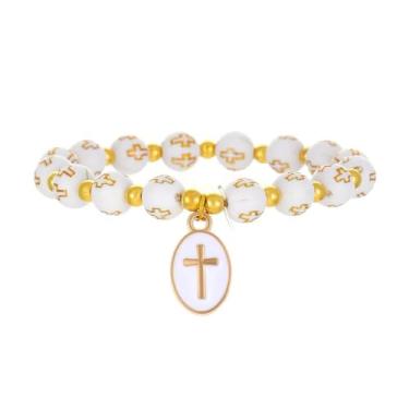 Imagem de Lavaarite Pulseira de cruz para homens, joia religiosa cristã de aço inoxidável, presente para ele, comunhão católica, batismo, confirmação | Corrente de elos ajustáveis com pingente de cruz para fé e