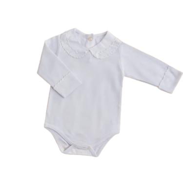 Imagem de Body Para Bebê Meninas Luxo Algodão Manga Longa Gola Bordada