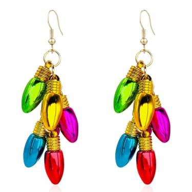 Imagem de QzxEqz Brincos de laço de Natal com glitter, brincos com pingente de lâmpada vermelha, verde para mulheres, presente de Natal, Small, Acrílico, Sem pedra preciosa