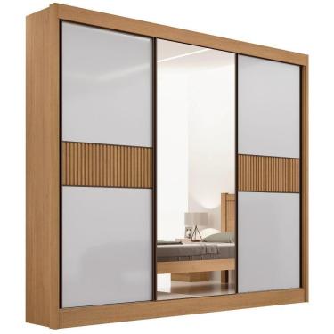 Imagem de Guarda Roupa Cristal Ripado Cinamomo Off White 3 Portas 6 Gavetas D?doro