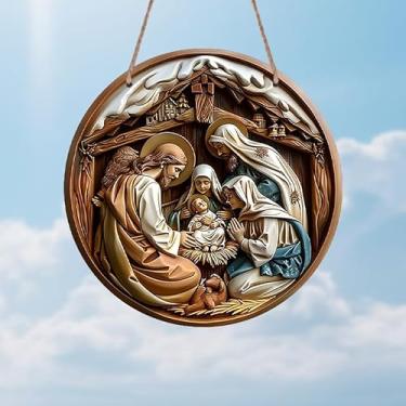 Imagem de 1 peça de decoração de parede de alumínio para presépio sagrado, 20 x 20 cm, decoração de parede religiosa rústica para escritório em casa, presentes de férias, Natal e ambiente espiritual durante