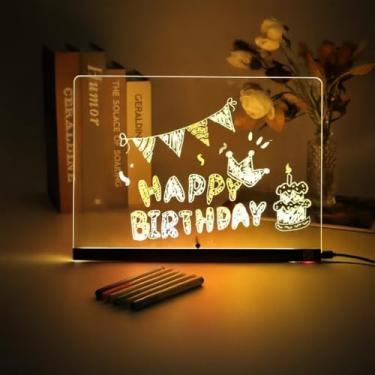 Imagem de Prancheta de desenho de acrílico RGB LED de 15 cm com suporte de metal, bloco de mensagens apagável a seco com brilho de 7 cores para crianças e adultos, quadro de rabiscos com iluminação clara