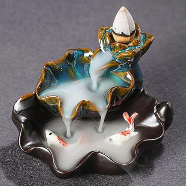 Imagem de Queimador de incenso de refluxo, móveis domésticos criativos, artesanato de cerâmica, ornamentos zen, vista de sândalo de refluxo de Peixes, recompensa transfronteiriça (queimador de incenso de