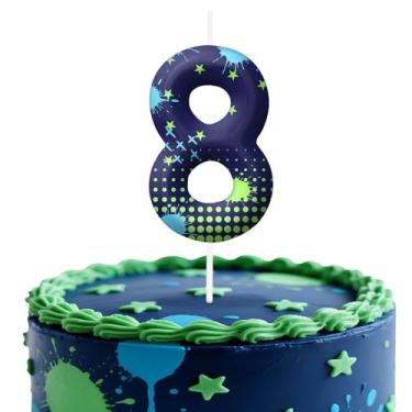 Imagem de Velas de aniversário número 8 de videogame, topo de bolo com tema de jogo para meninos e meninas, decorações de bolo para aniversários, suprimentos de festa com tema de jogos, velas para decorações de