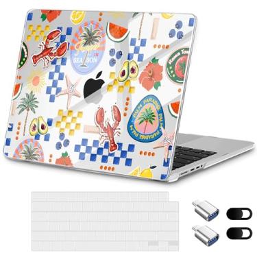 Imagem de Loyrina Capa para MacBook Pro de 14 polegadas 2025 M5 2024 M4 versão 2023 – Design floral leve e moderno, capa transparente para laptop, com capa de teclado TPU e adaptadores OTG, frutas