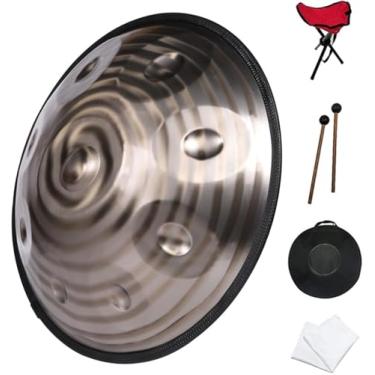 Imagem de Tambor De Mão 22 Polegadas 9/10/12 Notas D Menor Handpan De Aço Instrumento De Percussão Profissional Tambor De Tanque Com Bolsa De Viagem Decoração De Corda E M, Gold, 22Inch 12Notes