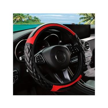 Imagem de Couslcd Capa de volante de carro, 36,8-38 cm de couro antiderrapante, design confortável de segurança, acessórios de volantes automáticos universais para carros, caminhões, SUV (vermelho)