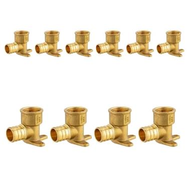 Imagem de Pacote com 10 acessórios PEX Niikappu 3/10.2 cm x 1/5.1 cm fêmea rosca NPT cotovelo de orelha gota, acessórios de tubo de crimpagem de latão para tubos PEX, ASTM F1807