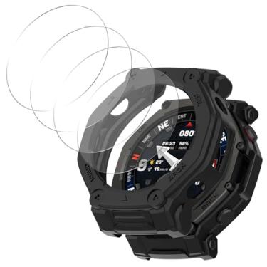 Imagem de Msvueioe [Pacote com 1+4] Capa com protetor de tela de vidro temperado compatível com Amazfit T-Rex 3 Pro, capas macias protetoras de cobertura total para Amazfit TRex 3 Pro