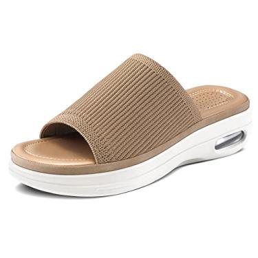 Imagem de mysoft Sandálias femininas confortáveis com almofada de ar de malha sem cadarço plataforma leve para caminhada sapatos de verão, Marrom, 40