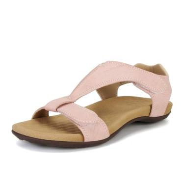 Imagem de MAIJED Sandálias femininas com suporte de arco ortopédicas sandálias planas ajustáveis confortáveis para caminhada, Nude., 35