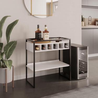 Imagem de Aparador Adega Barcelona Branco com Prateleira e Nichos para Vinhos - Pleno