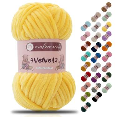 Imagem de Makromecity Fio de veludo 100 g (3,5 oz) / 120 m (132 jardas) fio de chenille premium 100% poliéster, ultra macio, antibolinhas, lavável na máquina, 30 cores para tricô e crochê (amarelo, 1 novelo)
