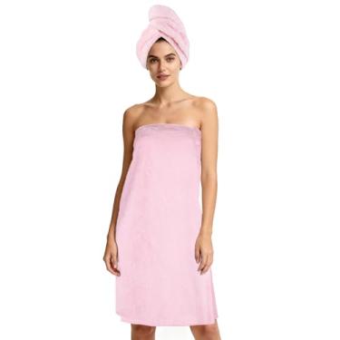 Imagem de FABBRICA Home Turbante de cabelo de viscose de bambu e conjunto de envoltório de banho para mulheres - Super absorvente secagem rápida, ajuste ajustável, envoltório corporal spa e acessórios de toalha